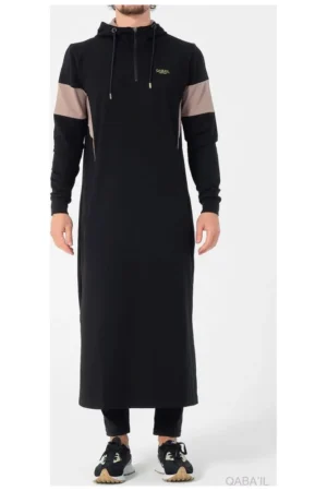 Qamis qabail unik noir et beige