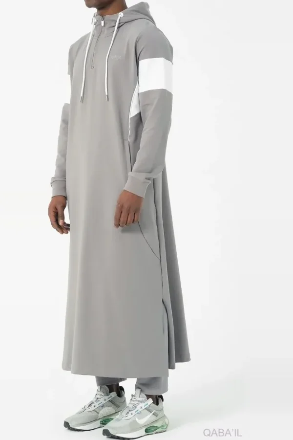 Qamis qabail unik gris clair Qamis à capuche Qaba’il Unik gris clair