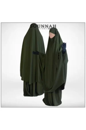 Jilbab/Jilbeb 2 pièces jupe vert militaire Al Manassik