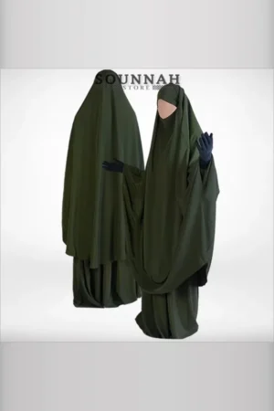 Jilbab/Jilbeb 2 pièces jupe vert militaire Al Manassik