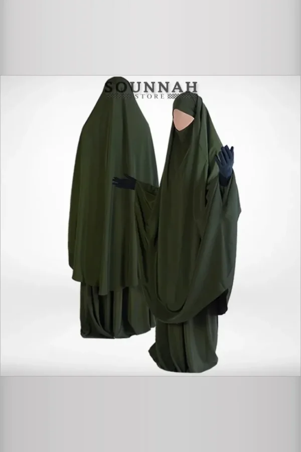 Jilbab/Jilbeb 2 pièces jupe vert militaire Al Manassik Jilbab 2 pièces jupe Al Manassik vert militaire (vert olive sombre)