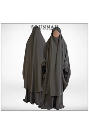 Jilbab/Jilbeb 2 pièces jupe taupe Al Manassik