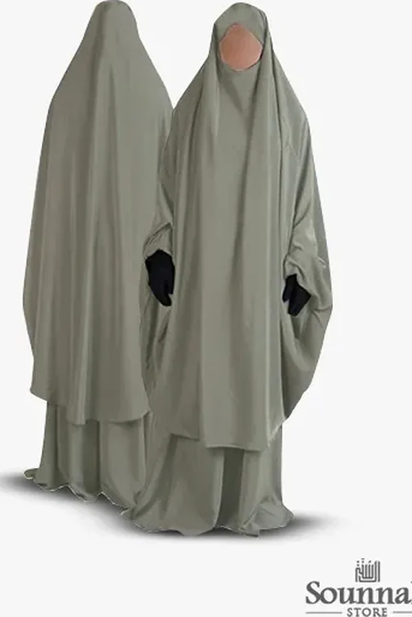 Jilbab 2 pièces jupe Al Manassik vert clair (vert sauge grisé)