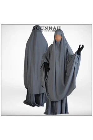 Jilbab/Jilbeb 2 pièces sarouel gris Al Manassik