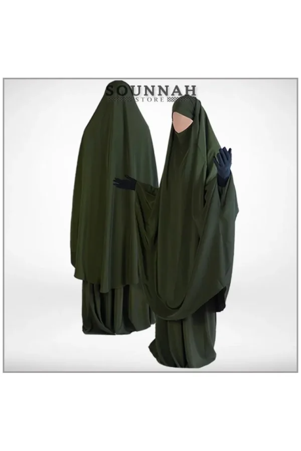 Jilbab/Jilbeb 2 pièces sarouel kaki foncé Al Manassik