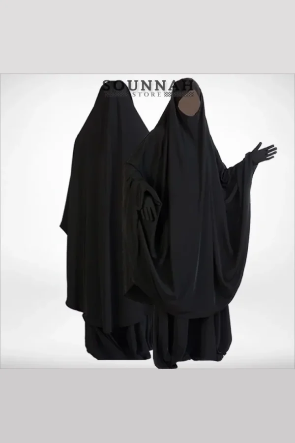 Jilbab/Jilbeb 2 pièces jupe noir Al Manassik Jilbab 2 pièces jupe Al Manassik noir (noir uni)