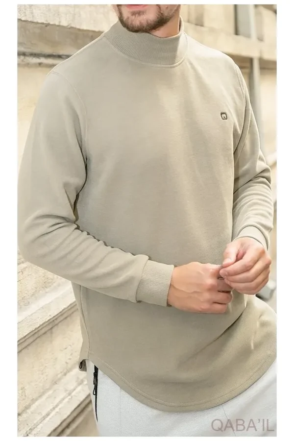 Pull col montant qaba'il kaki clair