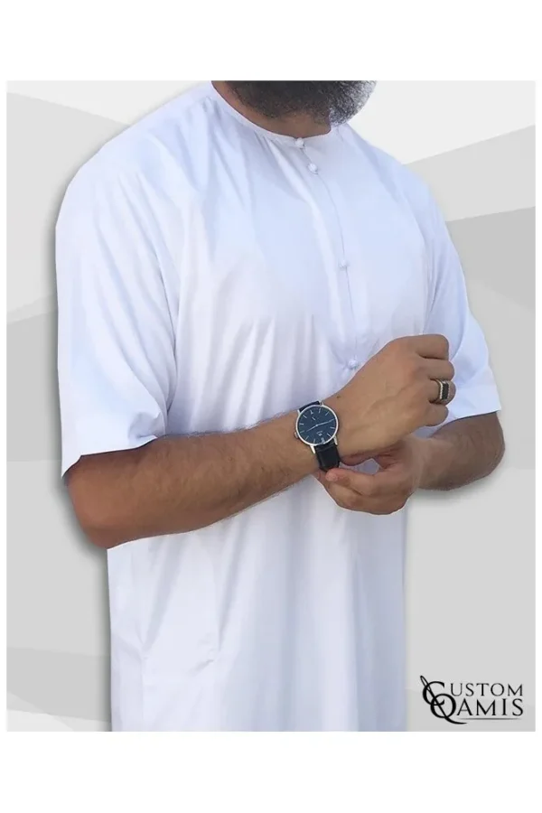 Qamis Emirati Blanc Manches Courtes - Custom Qamis