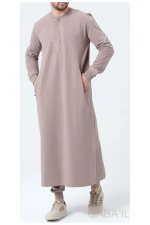 Qamis qabail brodé Sham taupe Qamis qabail brodé Sham taupe