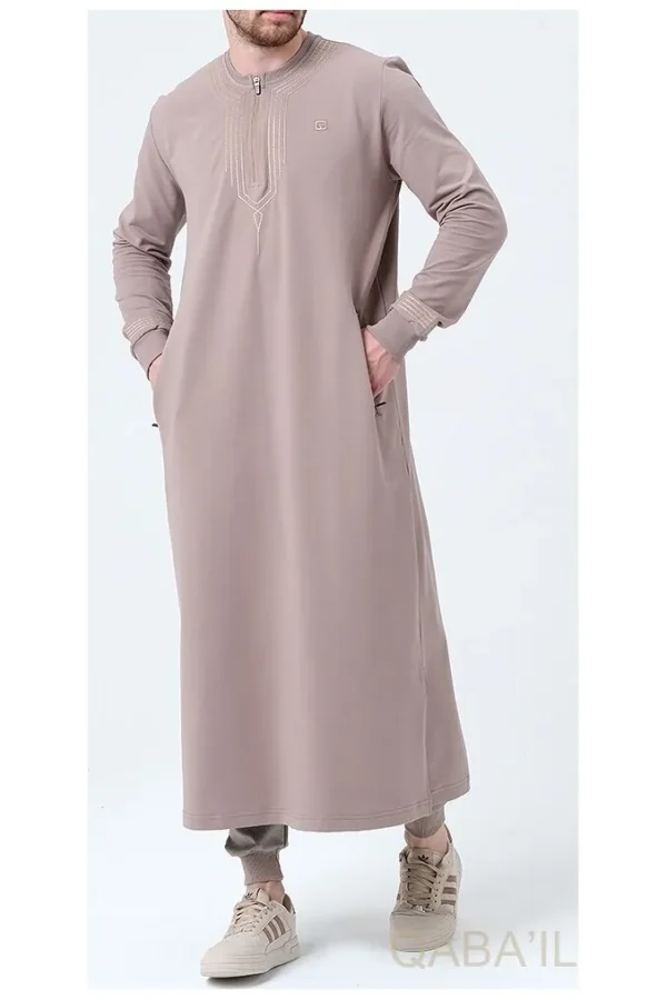 Qamis qabail brodé Sham taupe