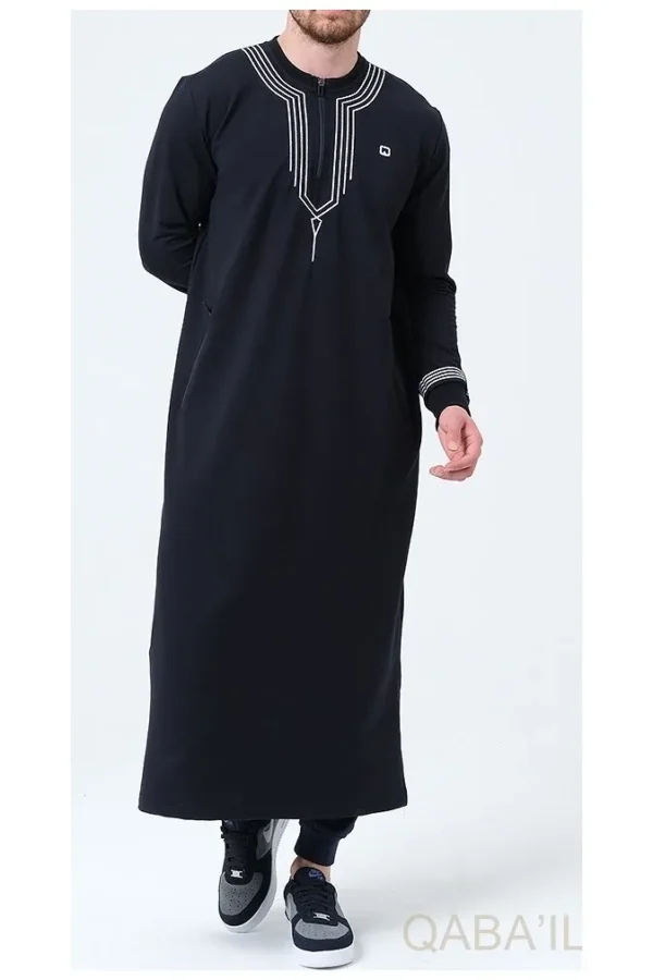 Qamis qabail brodé Sham Bleu nuit