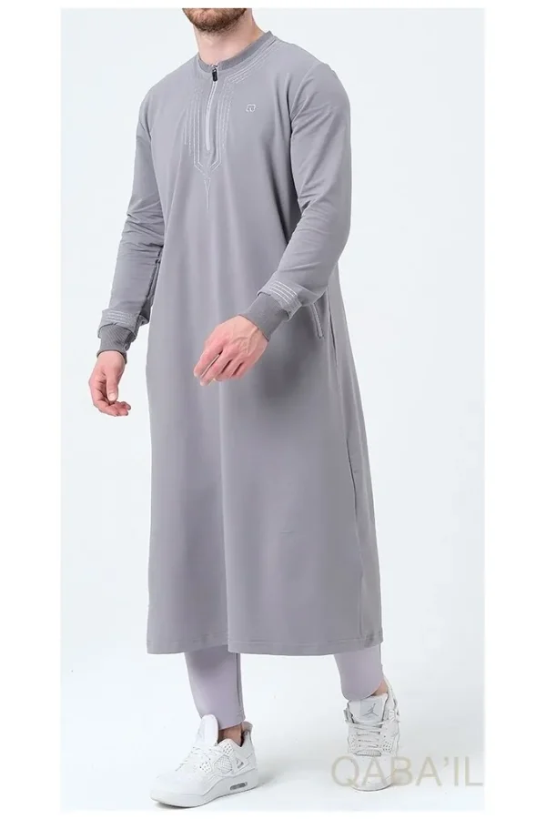 Qamis qabail brodé Sham gris