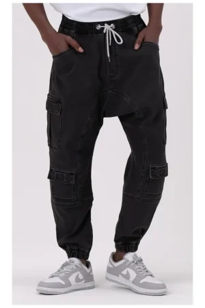 Sarouel jean cargo strech Qabail noir