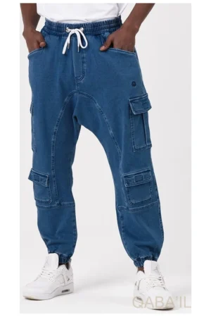Sarouel jean cargo strech Qabail dark blue