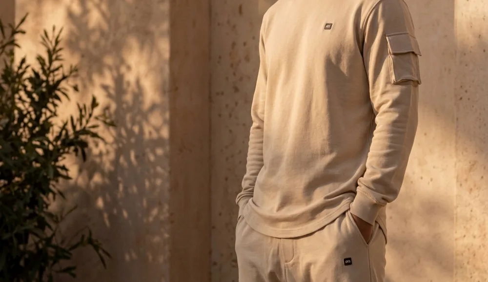 Ensemble homme beige, sweat et sarouel assortis