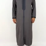 Caftan homme peau de pêche gris foncé à galon anthracite