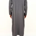 Caftan homme peau de pêche gris foncé à galon anthracite, vue de dos