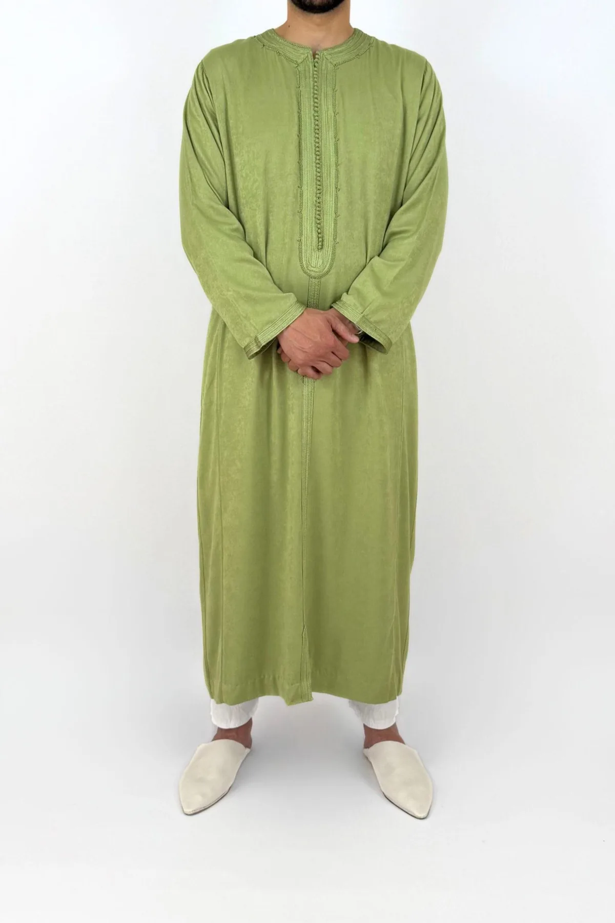Caftan homme peau de pêche vert émeraude Caftan homme peau de pêche vert émeraude (vert olive clair)