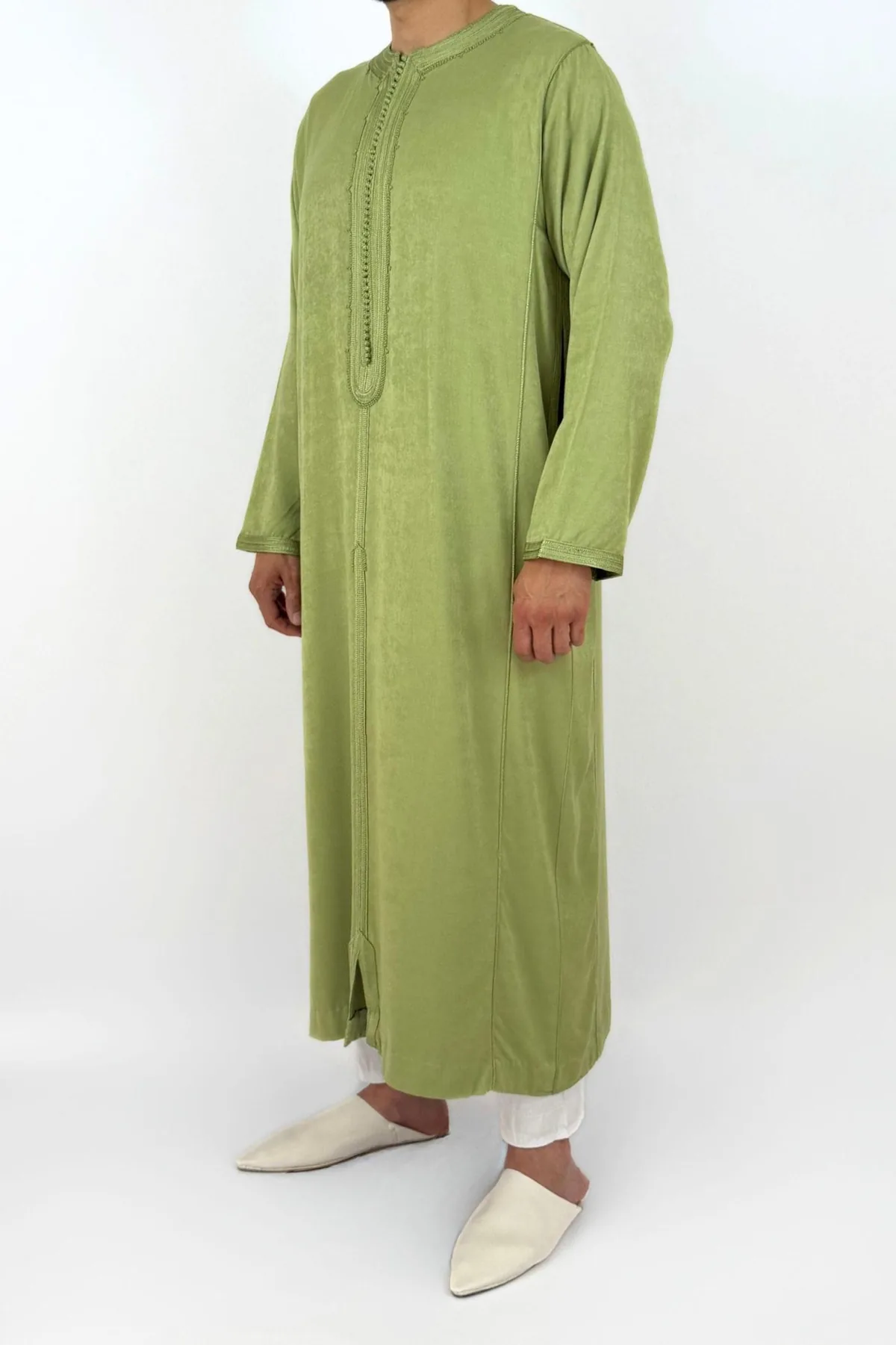 Caftan homme peau de pêche vert émeraude Caftan homme peau de pêche vert émeraude (vert olive clair), autre profil