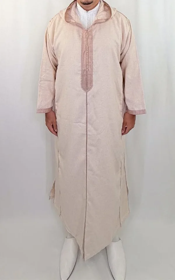 Djellaba homme hiver beige Djellaba homme hiver beige sable à finitions vieux rose