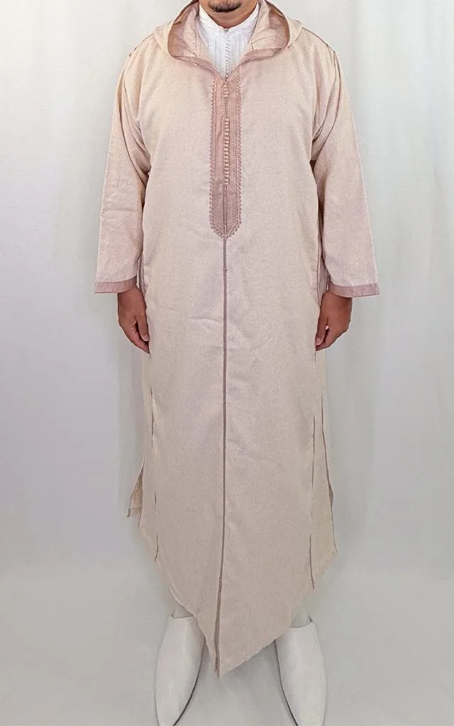 Djellaba homme hiver beige Djellaba homme hiver beige sable à finitions vieux rose