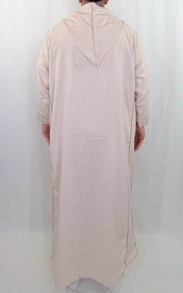 Djellaba homme hiver beige Djellaba homme hiver beige sable à finitions vieux rose, vue de dos