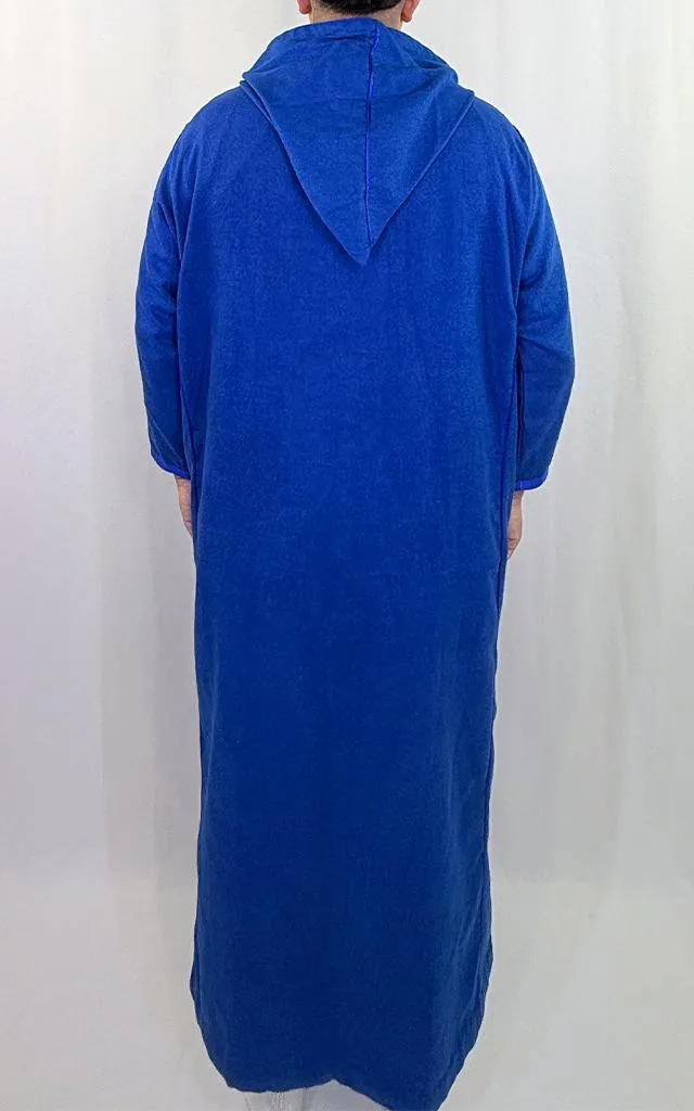 Djellaba homme hiver bleu Djellaba homme hiver bleu roi à capuche, vue de dos