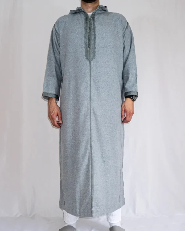 Djellaba homme hiver bleu chiné Djellaba homme hiver bleu chiné, gris bleu à passementerie