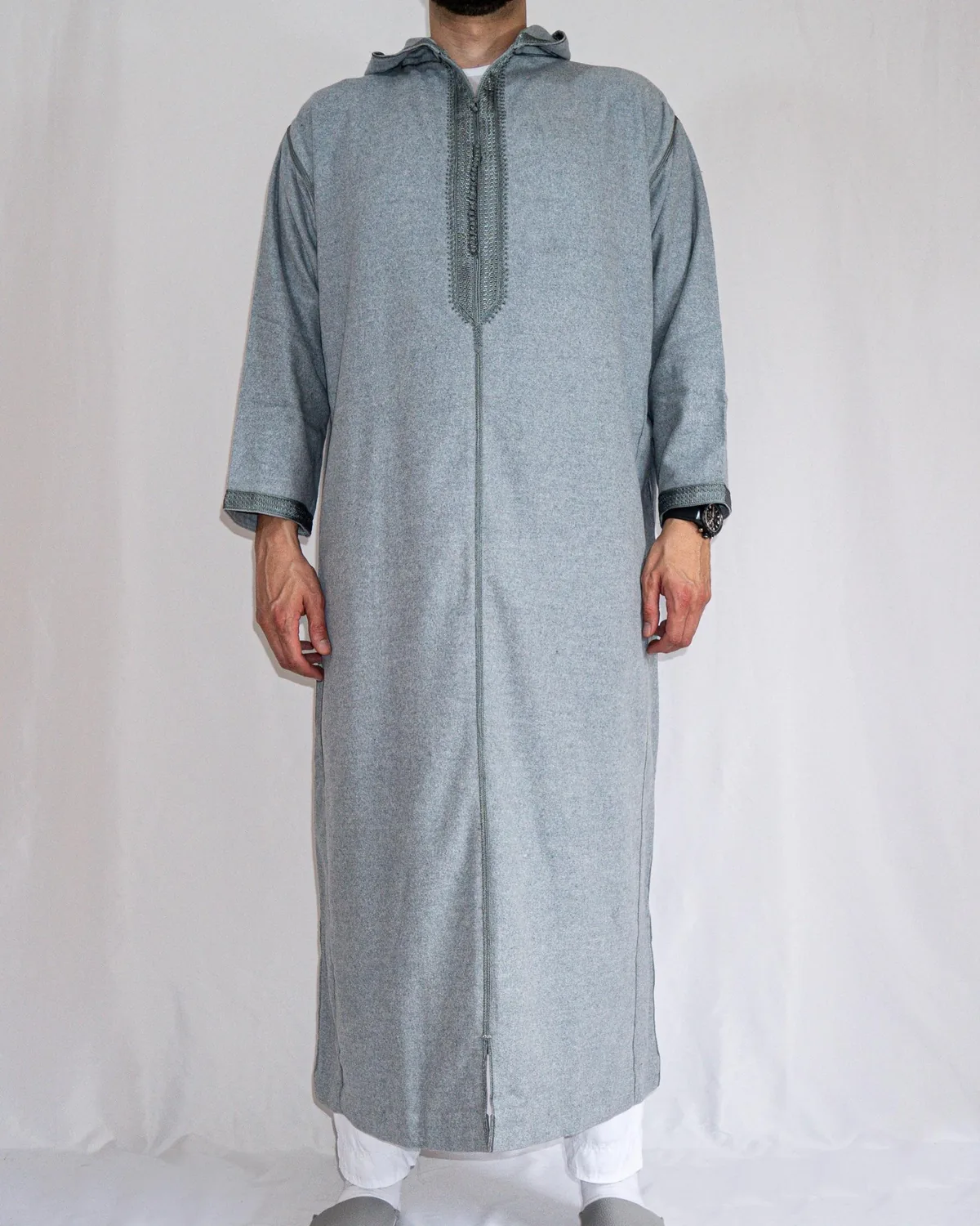 Djellaba homme hiver bleu chiné Djellaba homme hiver bleu chiné, gris bleu à passementerie