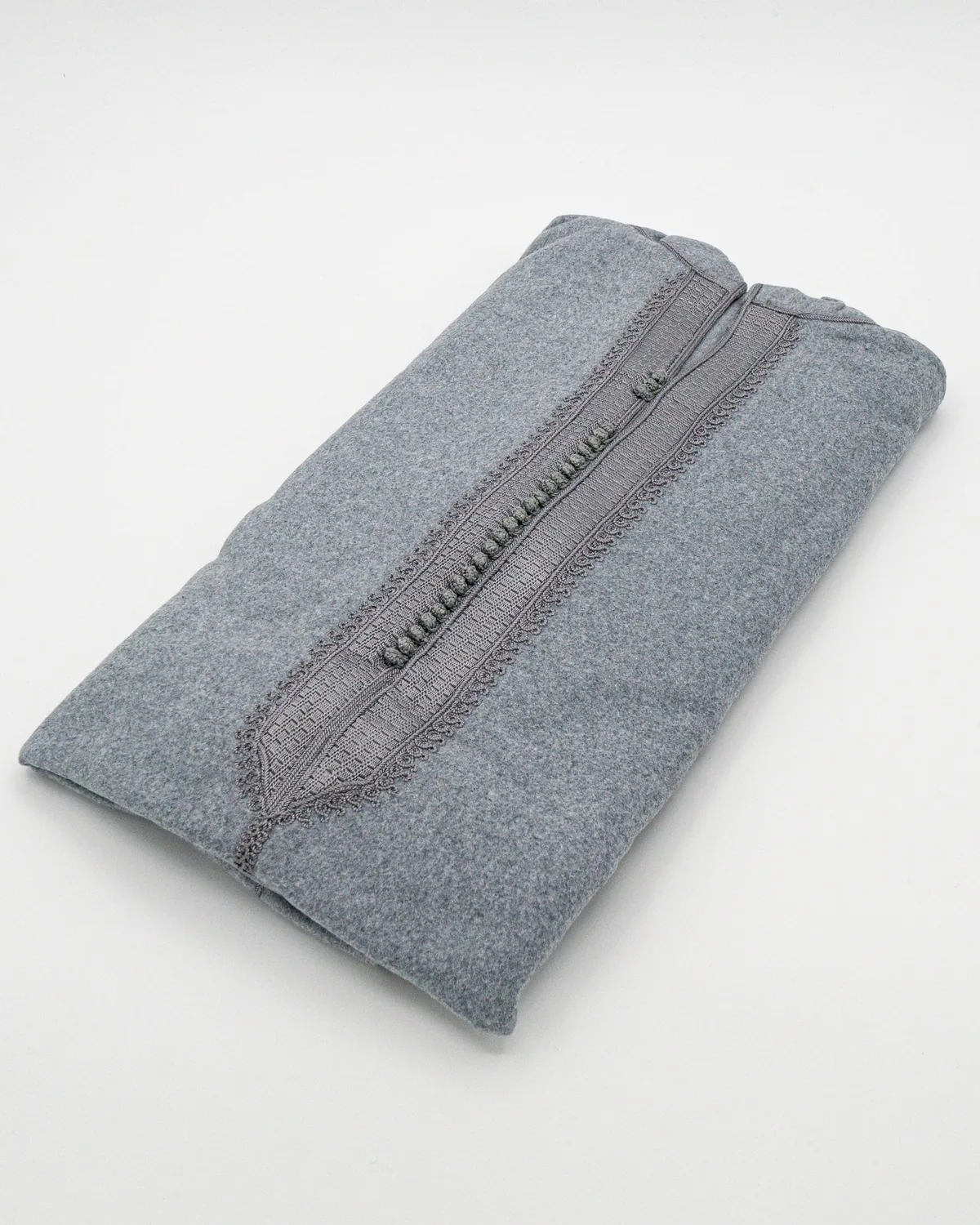 Djellaba homme hiver bleu chiné Djellaba homme hiver bleu chiné, gris bleu à passementerie, pliée