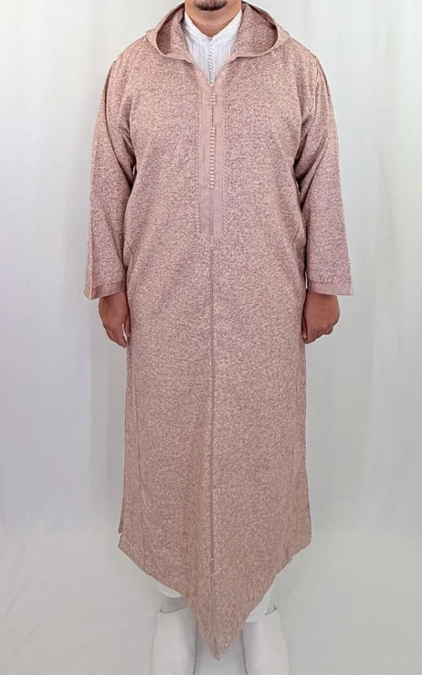 Djellaba homme hiver rouge flamingo Djellaba homme hiver rouge flamingo, vieux rose chiné à capuche