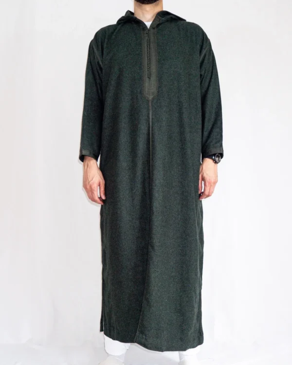Djellaba homme hiver vert sapin Djellaba homme hiver vert sapin, chiné sombre à capuche