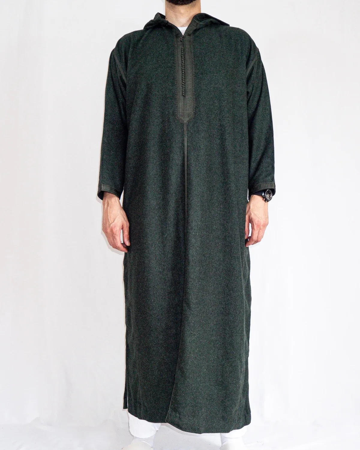Djellaba homme hiver vert sapin Djellaba homme hiver vert sapin, chiné sombre à capuche